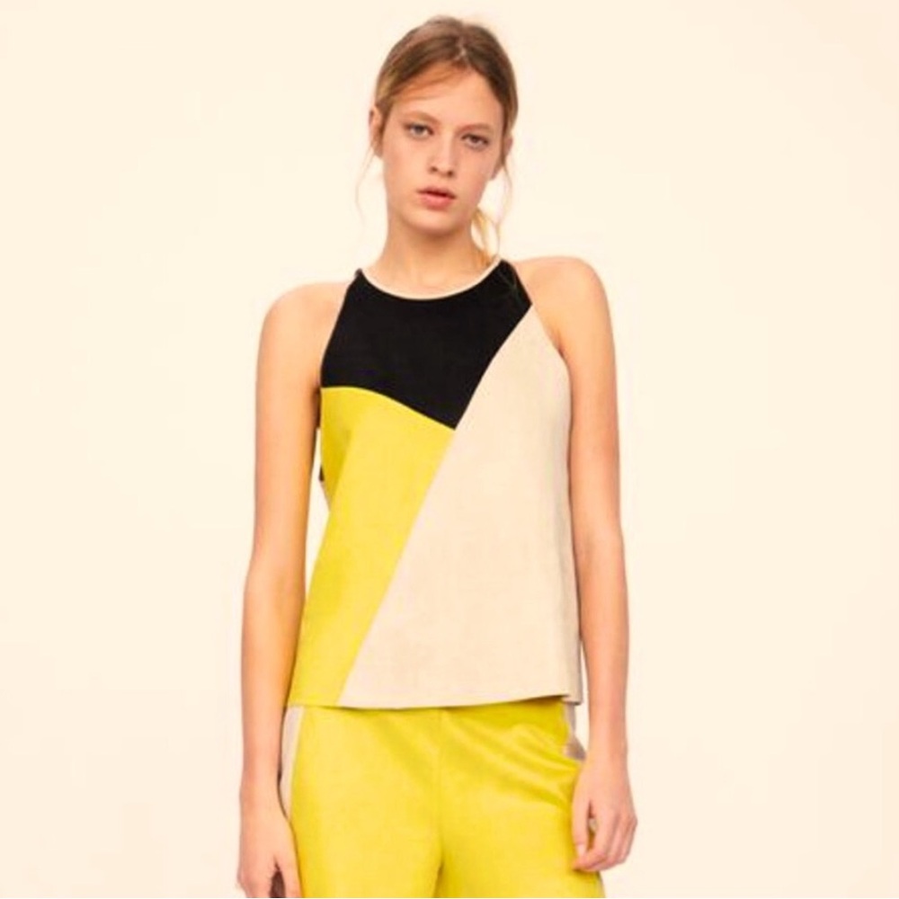 Zara chartreuse colorblock faux suede tank